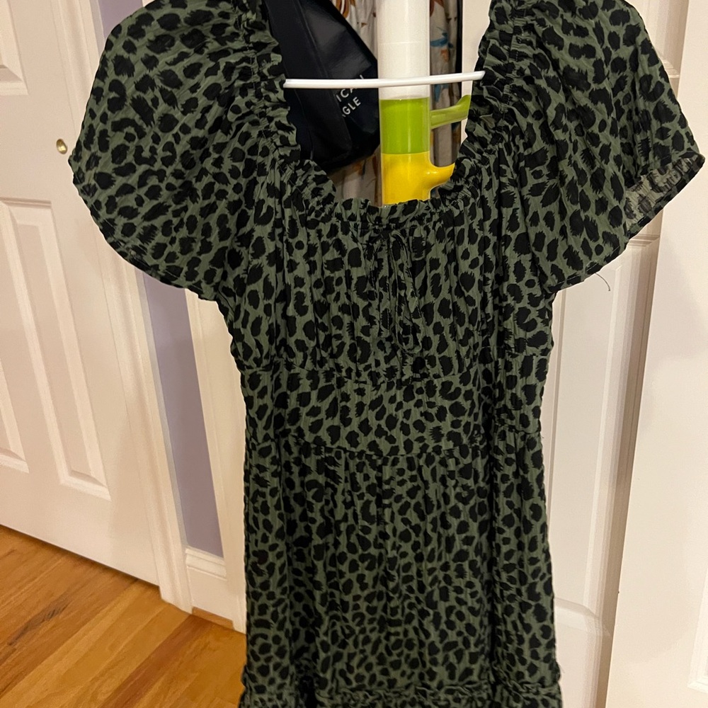 H&M Green Leopard Print Mini Dress